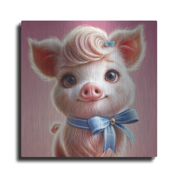 Luxe Metal Art 'Cute Pink Pig' by Rey Klimt Metal Wall Art, 36" x 36"