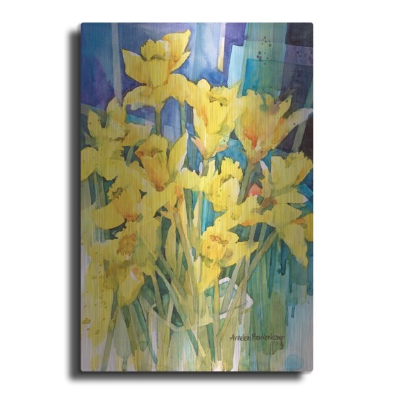 Luxe Metal Art 'Daffodil Delight' by Annelein Beukenkamp Metal Wall Art, 12" x 16"