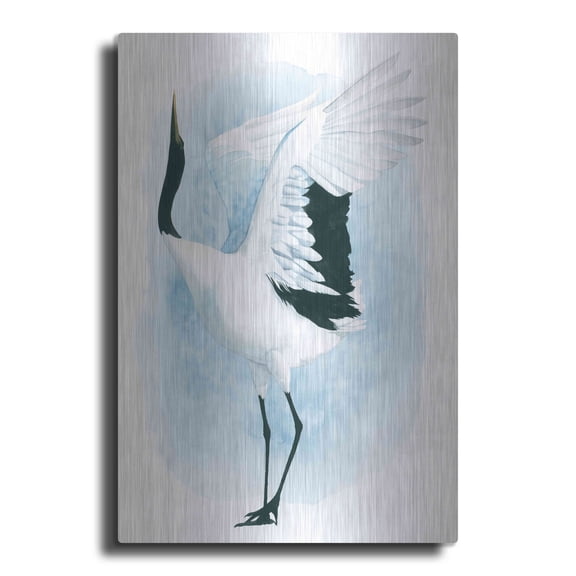 Luxe Metal Art 'Dancing Crane I' by Grace Popp, Metal Wall Art, 12"x16"