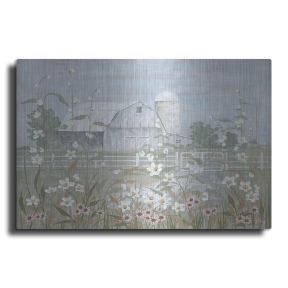Luxe Metal Art 'Distressed Barn In Spring' by Tanya Nyp Metal Wall Art, 36" x 24"