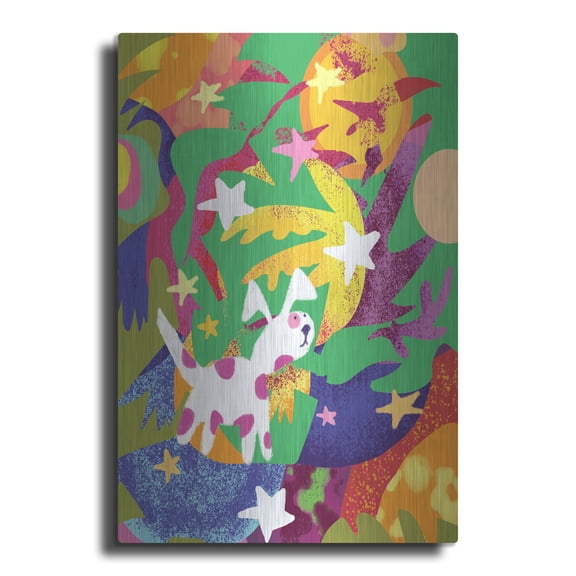 Luxe Metal Art 'Dog And Stars With Abstract Background' by Holly McGee, Metal Wall Art, 12"x16"