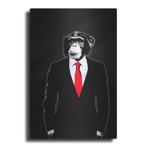 Luxe Metal Art 'Domesticated Monkey' by Nicklas Gustafsson, Metal Wall Art, 12"x16"