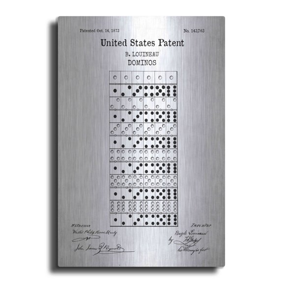 Luxe Metal Art 'Domino Blueprint Patent White' Metal Wall Art, 16"x24"