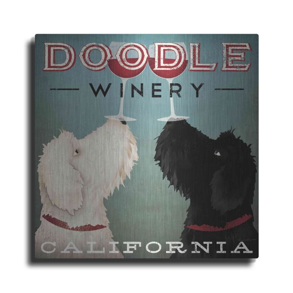 Luxe Metal Art 'Doodle Wine' by Ryan Fowler, Metal Wall Art, 12"x12"