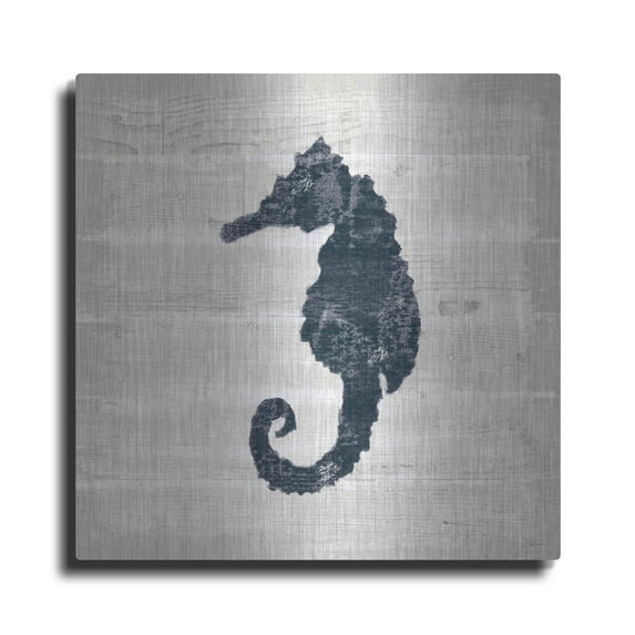 Luxe Metal Art 'Driftwood Coast VI Blue' by Sue Schlabach, Metal Wall Art, 12"x12"