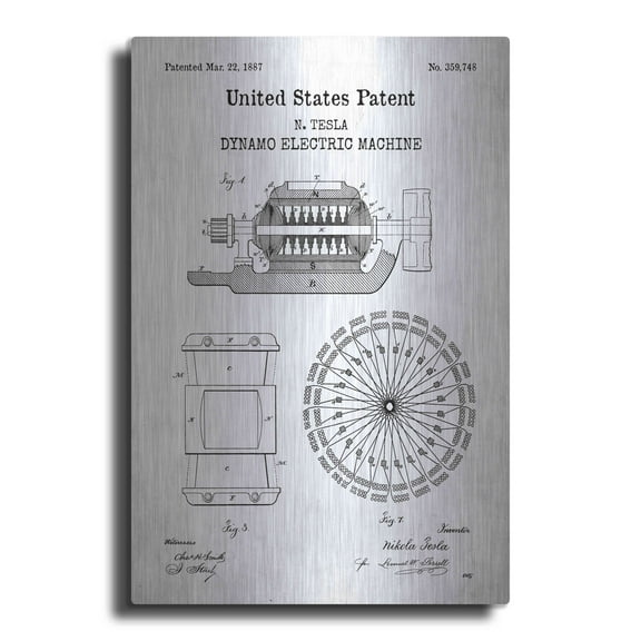Luxe Metal Art 'Dynamo Blueprint Patent White' Metal Wall Art, 12"x16"