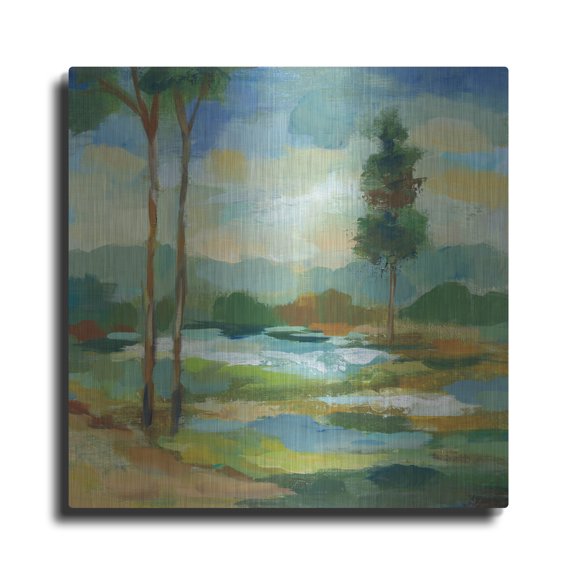 Luxe Metal Art 'Early Spring Landscape I' by Silvia Vassileva, Metal Wall Art, 24" x 24"