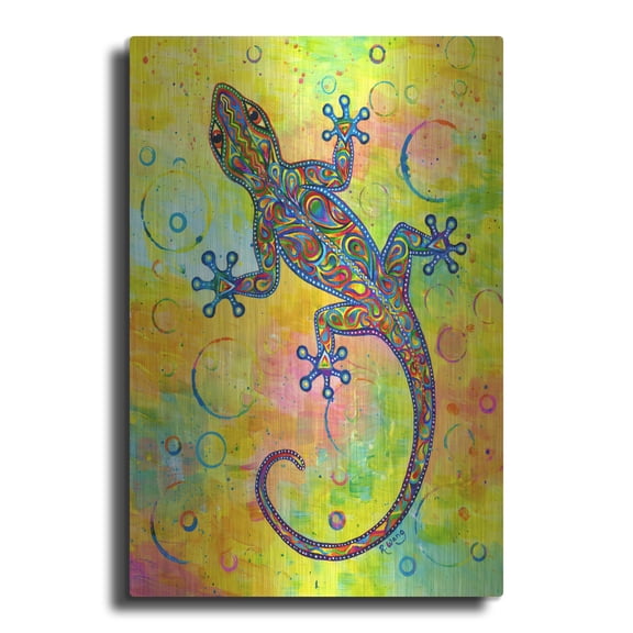 Luxe Metal Art 'Electric Gecko' by Rebecca Wang Art, Metal Wall Art, 24"x36"