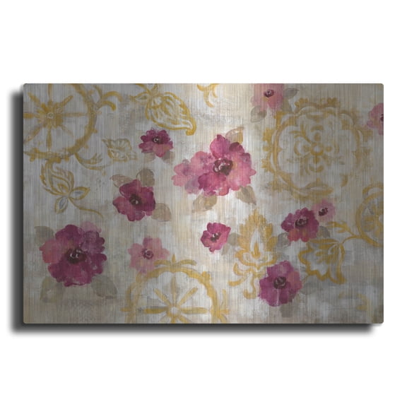 Luxe Metal Art 'Elegant Fresco Floral' by Silvia Vassileva, Metal Wall Art, 16" x 12"