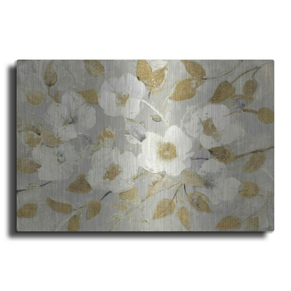 Luxe Metal Art 'Fading Spring Gray and Gold' by Albena Hristova, Metal Wall Art, 36"x24"