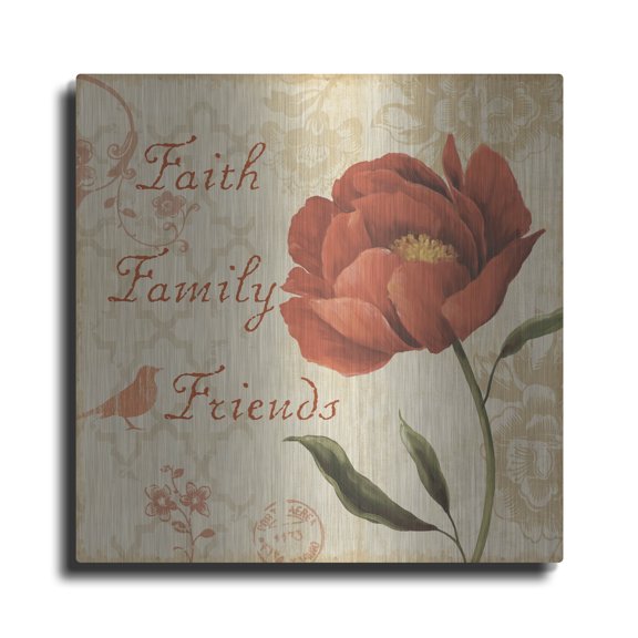 Luxe Metal Art 'Faith Family Friends' by Lisa Audit, Metal Wall Art, 12"x12"