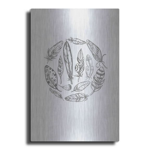 Luxe Metal Art 'Feather Circle' by Incado, Metal Wall Art, 16"x24"