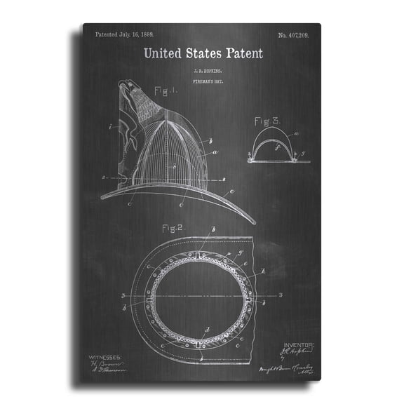 Luxe Metal Art 'Fireman Vintage Patent Blueprint' by Epic Portfolio, Metal Wall Art, 16"x24"