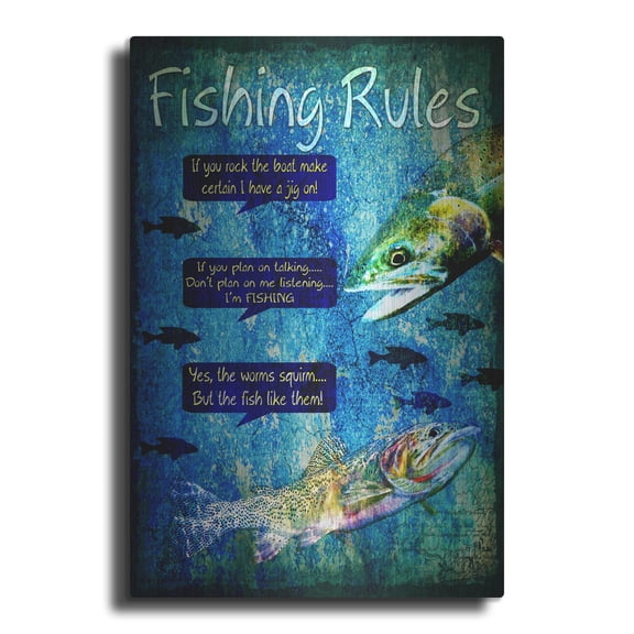 Luxe Metal Art 'Fishing Rules' by Lightbox Journal, Metal Wall Art, 12"x16"
