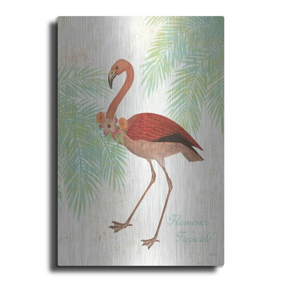 Luxe Metal Art 'Flamingo Tropicale II' by Sue Schlabach, Metal Wall Art, 24"x36"