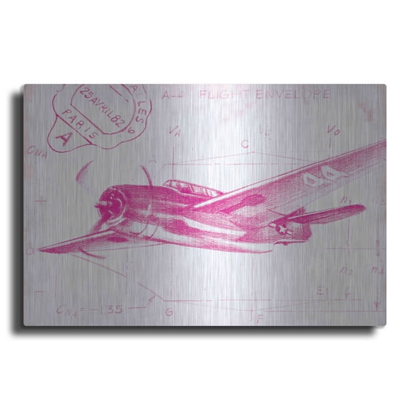 Luxe Metal Art 'Flight Schematic II in Pink' by Ethan Harper Metal Wall Art, 24"x16"