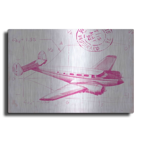 Luxe Metal Art 'Flight Schematic IV in Pink' by Ethan Harper Metal Wall Art, 16"x12"