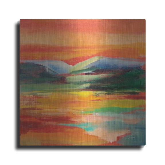 Luxe Metal Art 'Flower Hill Sunset 2'  by Silvia Vassileva Metal Wall Art, 12" x 12"