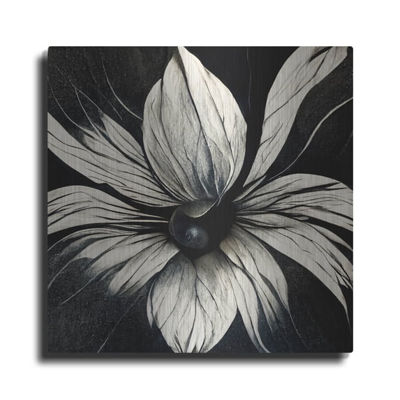 Luxe Metal Art 'Flowers Black White 19' by Ray Heere, Metal Wall Art, 12"x12"