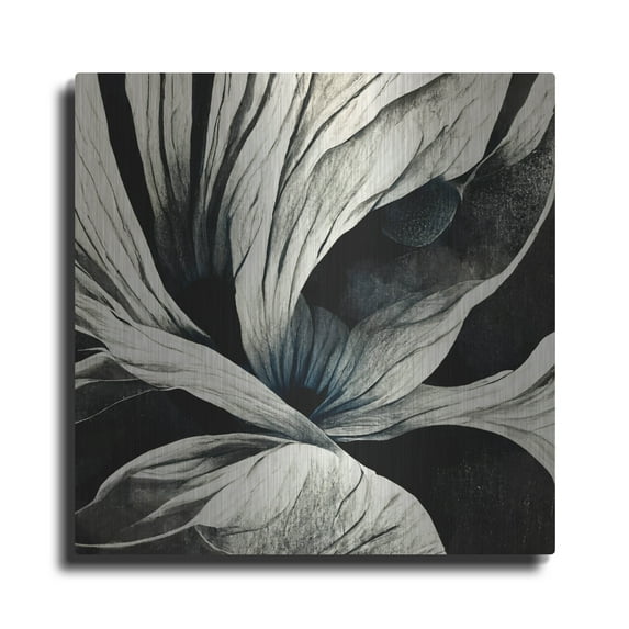 Luxe Metal Art 'Flowers Black White 25' by Ray Heere, Metal Wall Art, 36"x36"
