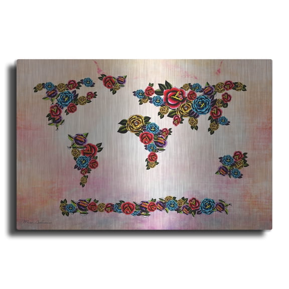 Luxe Metal Art 'Flowers Map' by Mark Ashkenazi Metal Wall Art, 16" x 12"