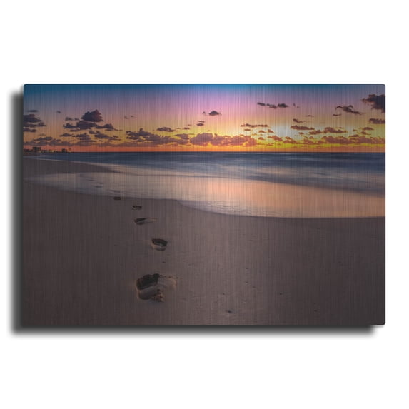 Luxe Metal Art 'Footsteps At Sunrise' by Jonathan Ross, Metal Wall Art, 36"x24"