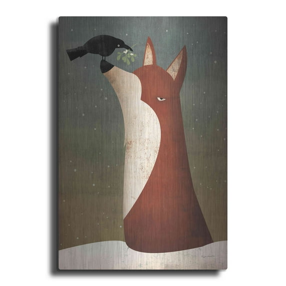 Luxe Metal Art 'Fox And Mistletoe' by Ryan Fowler, Metal Wall Art, 12"x16"