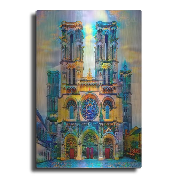 Luxe Metal Art 'France Laon Cathedral Notre Dame De Laon' by Pedro Gavidia Metal Wall Art, 24" x 36"