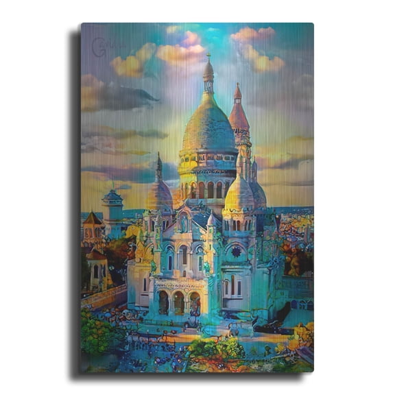 Luxe Metal Art 'France Paris Sacred Heart Of Montmartre Basilica Of Sacre Coeur' by Pedro Gavidia Metal Wall Art, 12" x 16"
