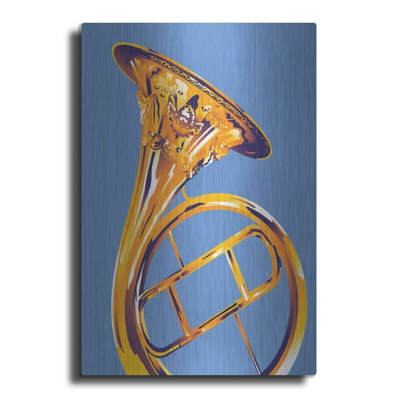 Luxe Metal Art 'French Horn 8' by David Chestnutt, Metal Wall Art, 16"x24"