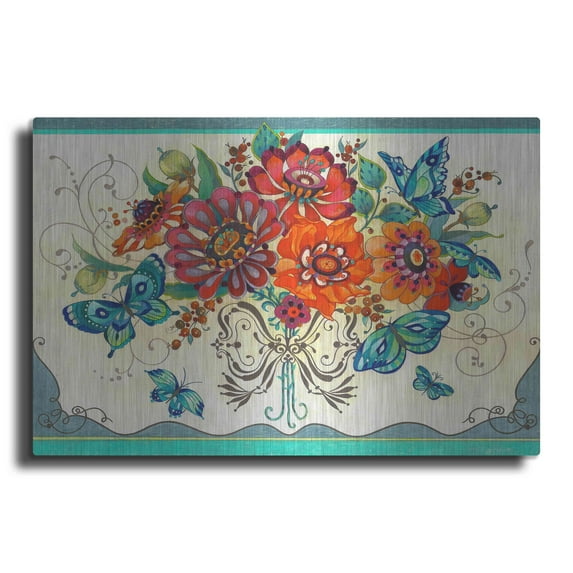 Luxe Metal Art 'Frilly Floral' by David Galchutt, Metal Wall Art, 36"x24"