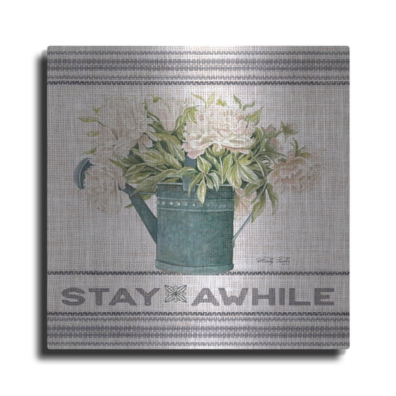 Luxe Metal Art 'Galvanized Peonies Stay Awhile' by Cindy Jacobs, Metal Wall Art, 12"x12"