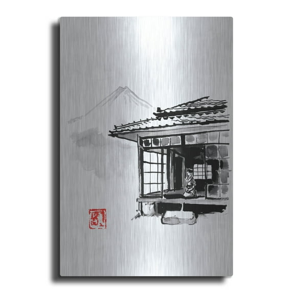Luxe Metal Art 'Geisha Living At The Fuji' by Pechane, Metal Wall Art, 24"x36"