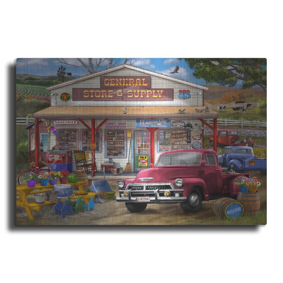 Luxe Metal Art 'General Store And Supply' by Bigelow Illustrations Metal Wall Art, 16" x 12"