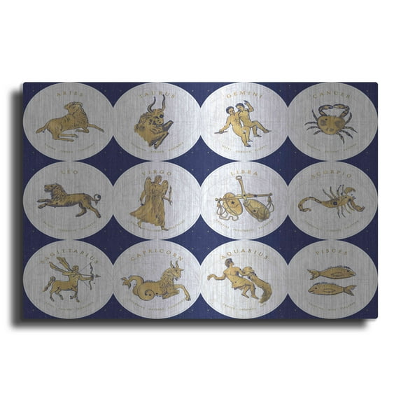 Luxe Metal Art 'Gilded Zodiac Signs' by Sue Schlabach, Metal Wall Art, 16"x12"