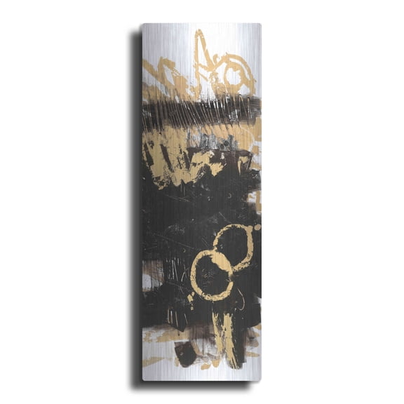 Luxe Metal Art 'Gold And Black Abstract Panel II' by Mike Schick, Metal Wall Art, 16"x48"