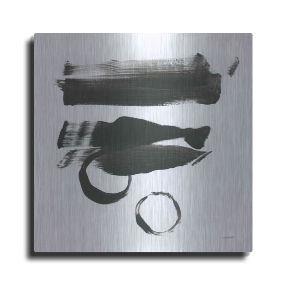 Luxe Metal Art 'Gold And Black Elements XVI' by Mike Schick, Metal Wall Art, 12"x12"