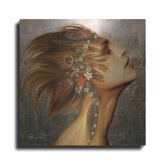 Luxe Metal Art 'Gold Leaf Gaia' by Enright, Metal Wall Art, 12"x12"
