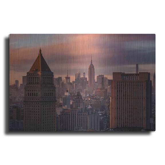 Luxe Metal Art 'Golden Light New York Low Clouds' by Bruce Getty, Metal Wall Art, 36"x24"
