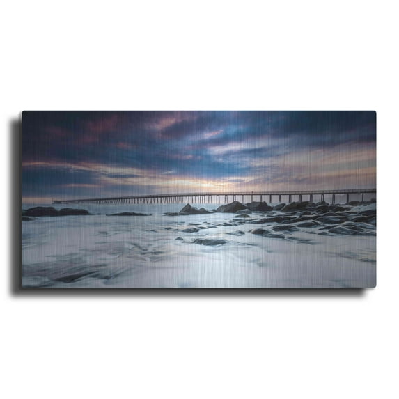 Luxe Metal Art 'Goleta Night' by Chris Moyer, Metal Wall Art, 24"x12"