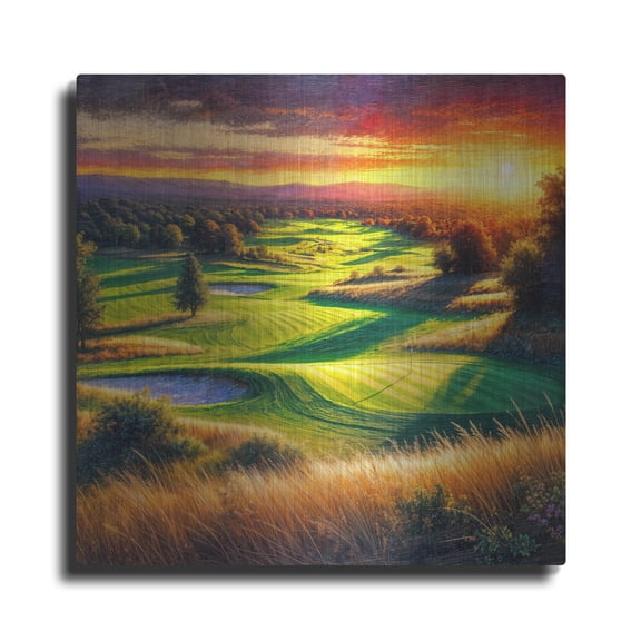 Luxe Metal Art 'Golf Club Landscape' by Rey Klimt Metal Wall Art, 12" x 12"