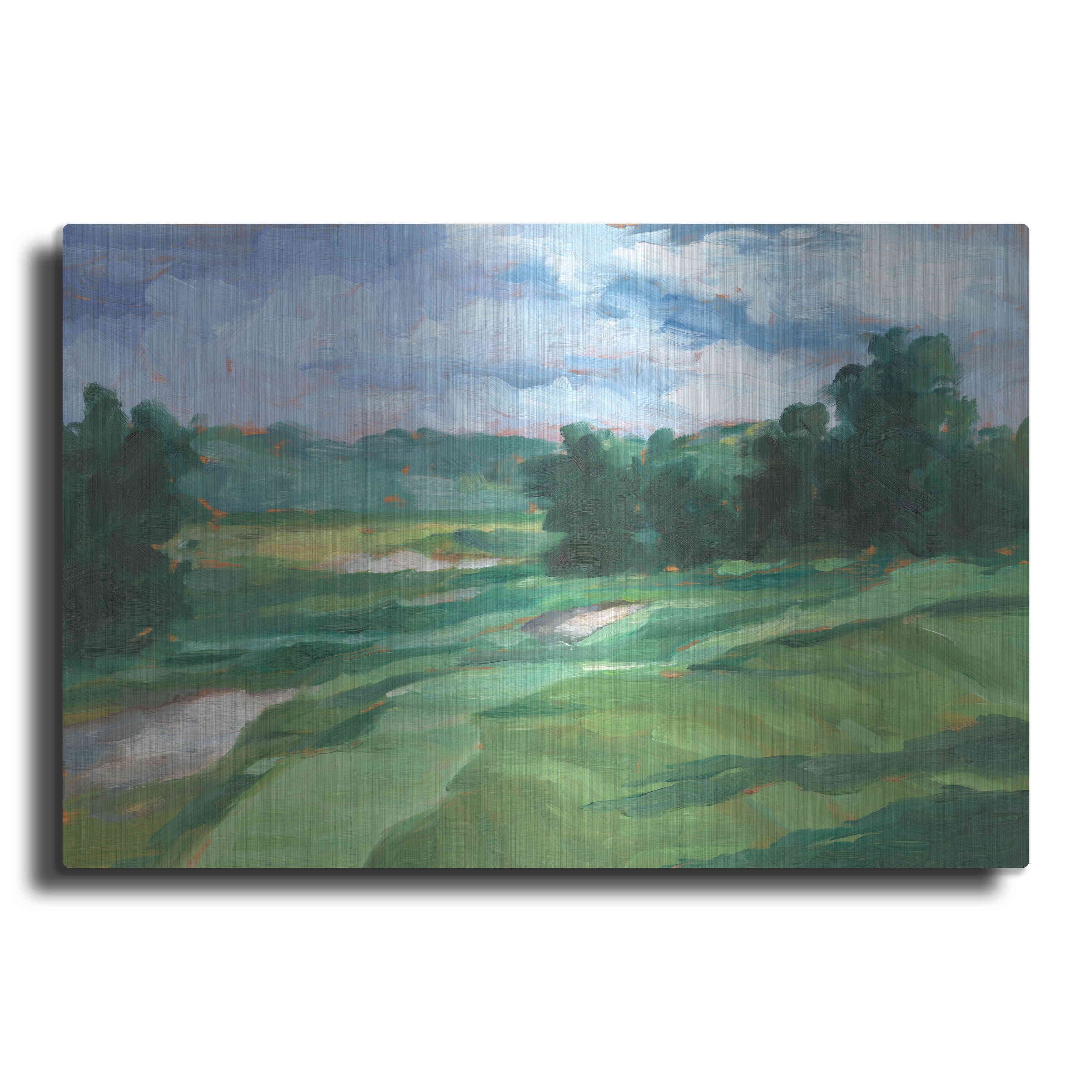Golf Course Study IV Green and Blue Metal Wall Art, 16" x 12"