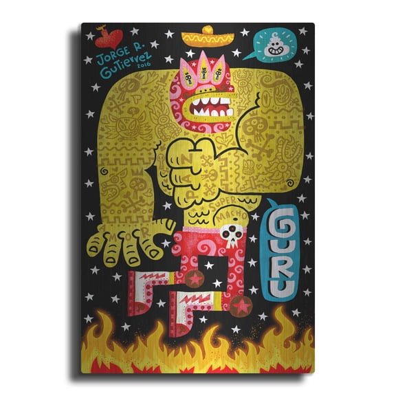 Luxe Metal Art 'Guru' by Jorge R. Gutierrez, 12"x16"