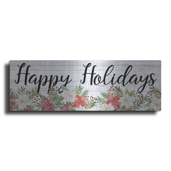 Luxe Metal Art 'Happy Holidays Sign' by Cindy Jacobs, Metal Wall Art, 48"x16"