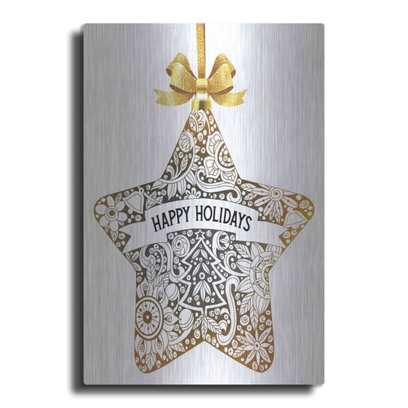Luxe Metal Art 'Happy Holidays Star Ornament' by Cindy Jacobs, Metal Wall Art, 24"x36"