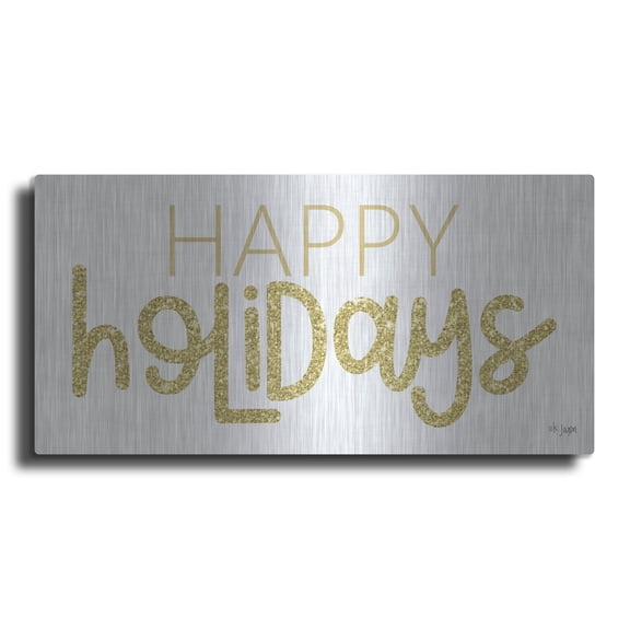 Luxe Metal Art 'Happy Holidays' by Jaxn Blvd, Metal Wall Art, 24" x 12"