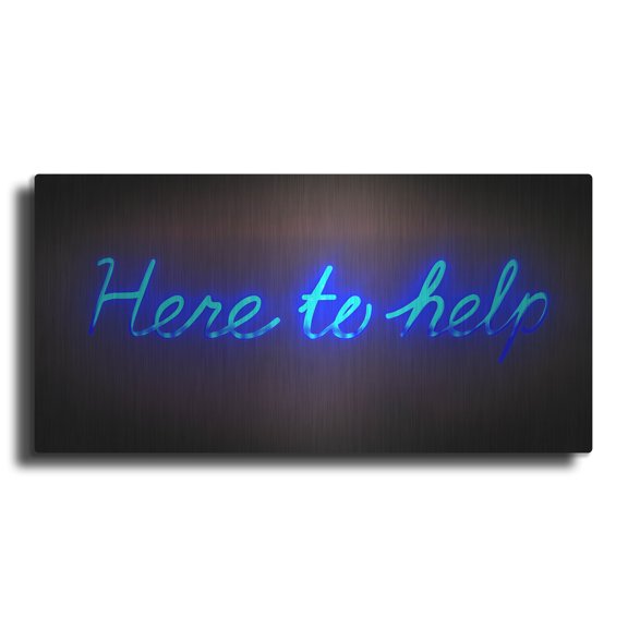 Luxe Metal Art 'Here To Help In Neon Blue' by Luxe Portfolio, Metal Wall Art, 24"x12"