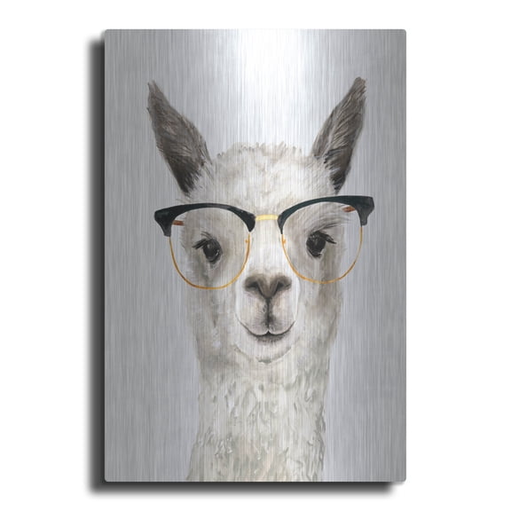 Luxe Metal Art 'Hip Llama IV' by Victoria Borges, Metal Wall Art, 16" x 24"