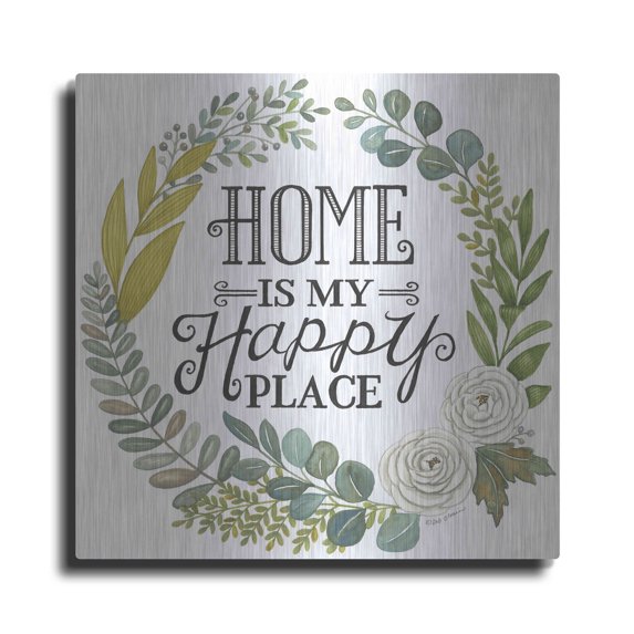Luxe Metal Art 'Home Is My Happy Place' by Deb Strain, Metal Wall Art, 36"x36"