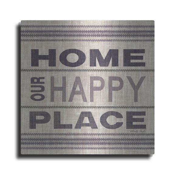 Luxe Metal Art 'Home - Our Happy Place' by Cindy Jacobs, Metal Wall Art, 12"x12"
